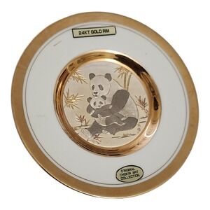 Dynasty Gallery Chokin Art‎ Panda Plate 24KT Gold Rim Engraved Metal Japan Decor